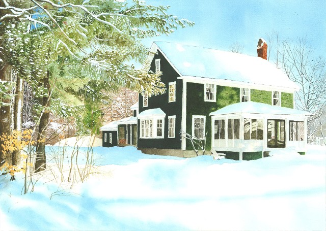 Watercolor - House In Snow
