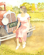 Watercolor - Woman On Truck